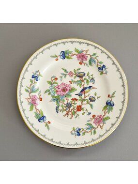 Aynsley Pembroke Bread Plate, Bird & Floral Center, Gold Trim, Elegant Colorful